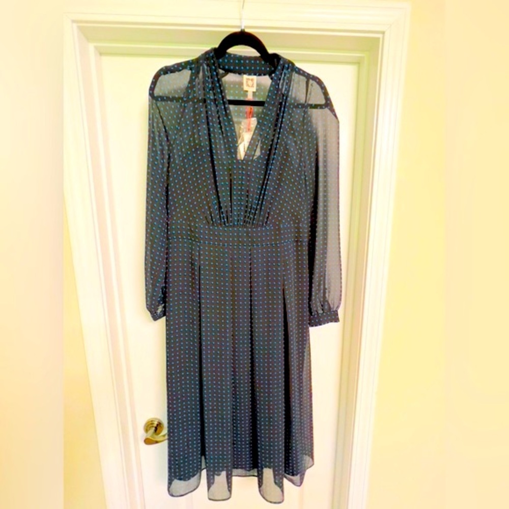 ANNE KLEIN: Black & Blue Polka dot dress - Size 8